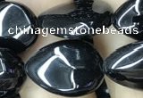 CAA2548 15.5 inches 12*16mm flat teardrop black agate beads wholesale