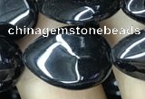 CAA2549 15.5 inches 13*18mm flat teardrop black agate beads wholesale