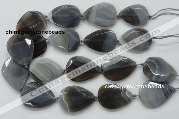 CAA256 15.5 inches 30*40mm faceted teardrop grey line agate beads