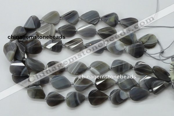 CAA258 15.5 inches 18*25mm twisted & faceted teardrop grey line agate beads