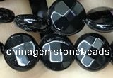 CAA2581 15.5 inches 12mm faceted coin black agate beads wholesale