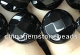 CAA2584 15.5 inches 18mm faceted coin black agate beads wholesale