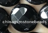 CAA2587 15.5 inches 30mm faceted coin black agate beads wholesale