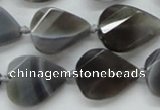 CAA259 15.5 inches 20*26mm twisted & faceted teardrop grey line agate beads