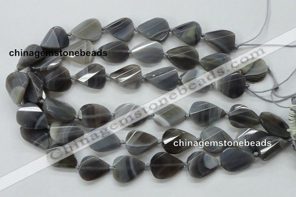 CAA259 15.5 inches 20*26mm twisted & faceted teardrop grey line agate beads