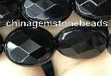 CAA2593 15.5 inches 12*16mm faceted oval black agate beads wholesale