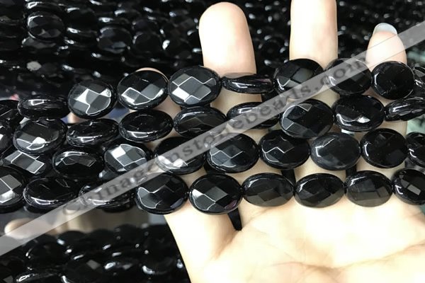 CAA2593 15.5 inches 12*16mm faceted oval black agate beads wholesale