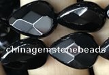 CAA2601 15.5 inches 10*14mm faceted flat teardrop black agate beads