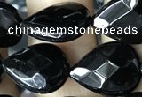 CAA2602 15.5 inches 12*16mm faceted flat teardrop black agate beads