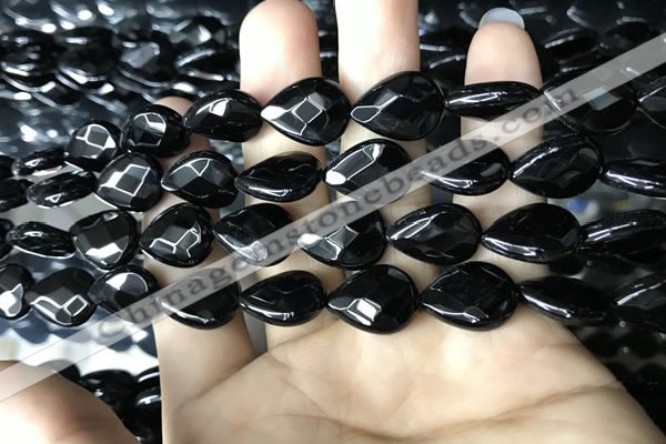 CAA2602 15.5 inches 12*16mm faceted flat teardrop black agate beads