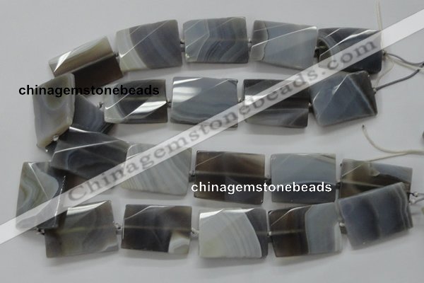 CAA261 20*30mm twisted & faceted rectangle grey line agate beads