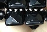 CAA2610 15.5 inches 14*14mm faceted square black agate beads