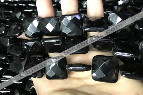 CAA2615 15.5 inches 30*30mm faceted square black agate beads