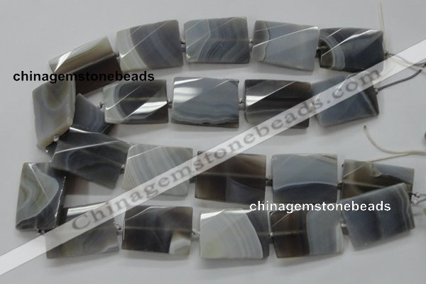 CAA262 25*35mm twisted & faceted rectangle grey line agate beads