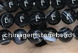 CAA2635 15.5 inches 4mm round banded black agate beads wholesale