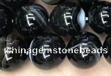 CAA2638 15.5 inches 10mm round banded black agate beads wholesale