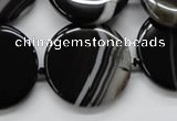 CAA264 15.5 inches 24mm flat round black line agate gemstone beads