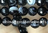 CAA2645 15.5 inches 6mm faceted round banded black agate beads