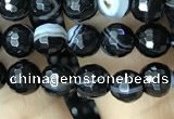 CAA2645 15.5 inches 6mm faceted round banded black agate beads