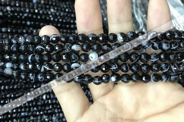 CAA2645 15.5 inches 6mm faceted round banded black agate beads