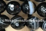 CAA2647 15.5 inches 10mm faceted round banded black agate beads