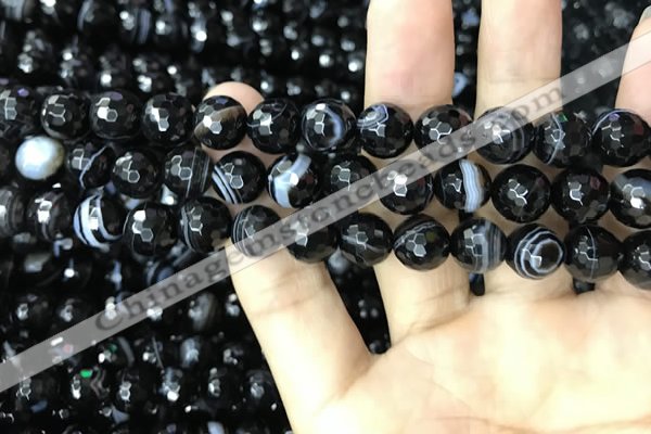 CAA2647 15.5 inches 10mm faceted round banded black agate beads