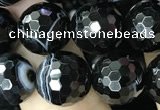 CAA2648 15.5 inches 12mm faceted round banded black agate beads