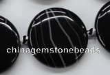 CAA265 15.5 inches 30mm flat round black line agate gemstone beads