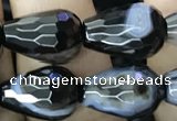 CAA2653 15.5 inches 10*14mm faceted teardrop banded black agate beads