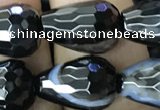 CAA2654 15.5 inches 13*18mm faceted teardrop banded black agate beads