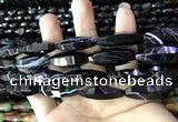 CAA2656 15.5 inches 10*30mm faceted rice banded black agate beads
