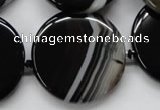 CAA266 15.5 inches 34mm flat round black line agate gemstone beads