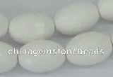 CAA27 15.5 inches 15*20mm faceted rice white agate gemstone beads