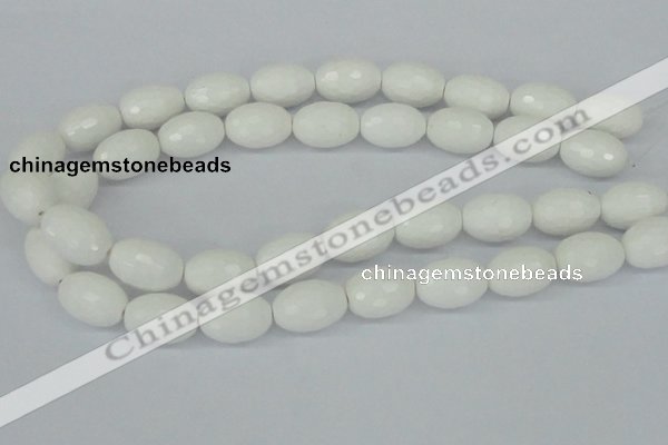 CAA27 15.5 inches 15*20mm faceted rice white agate gemstone beads