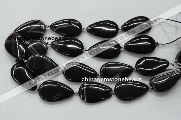 CAA270 15.5 inches 25*40mm flat teardrop black line agate beads