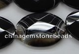 CAA275 15.5 inches 18*25mm faceted oval black line agate beads