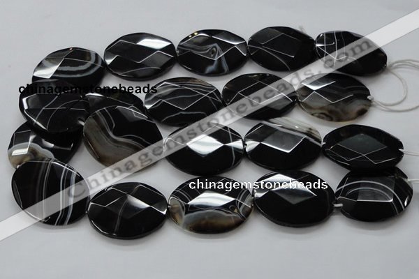 CAA275 15.5 inches 18*25mm faceted oval black line agate beads