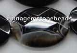 CAA276 15.5 inches 30*40mm faceted oval black line agate beads