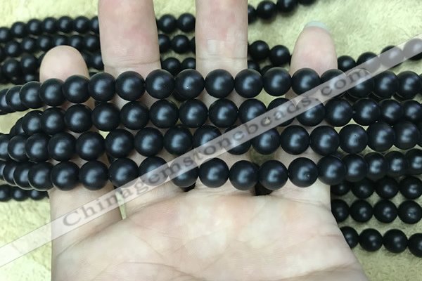 CAA2762 15.5 inches 6mm round matte black agate beads wholesale