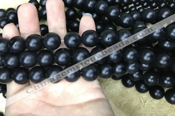 CAA2765 15.5 inches 12mm round matte black agate beads wholesale