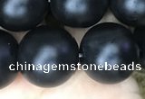 CAA2766 15.5 inches 14mm round matte black agate beads wholesale