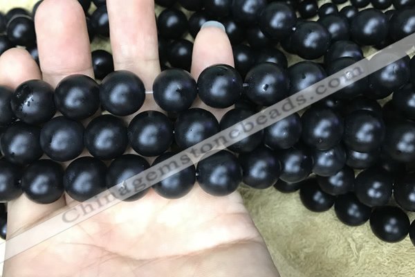 CAA2766 15.5 inches 14mm round matte black agate beads wholesale