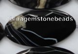 CAA277 15.5 inches 30*60mm faceted oval black line agate beads