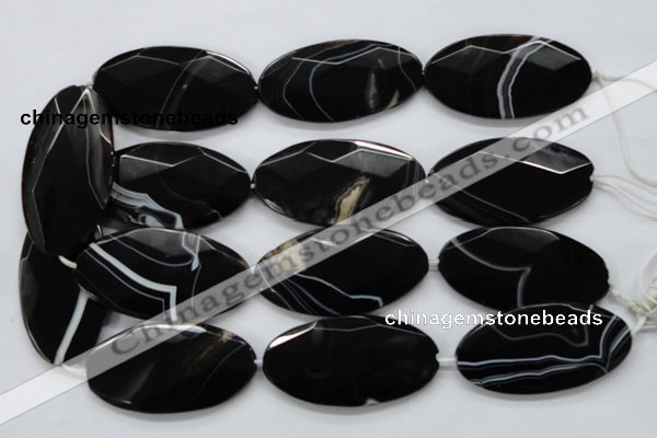 CAA277 15.5 inches 30*60mm faceted oval black line agate beads