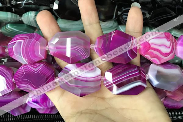 CAA2772 25*32mm - 27*35mm faceted freeform line agate beads