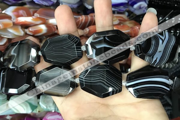 CAA2776 25*32mm - 27*35mm faceted freeform line agate beads