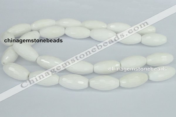 CAA28 15.5 inches 15*30mm faceted rice white agate gemstone beads