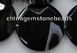 CAA281 15.5 inches 35mm faceted coin black line agate beads