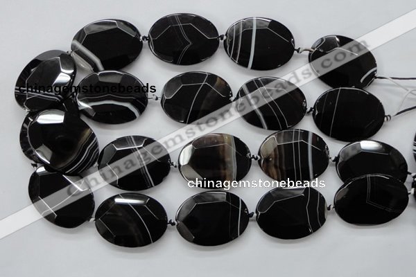 CAA282 15.5 inches 30*40mm faceted oval black line agate beads