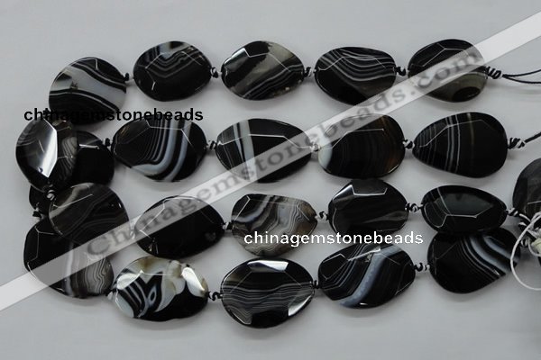 CAA284 15.5 inches 28*38mm faceted freeform black line agate beads